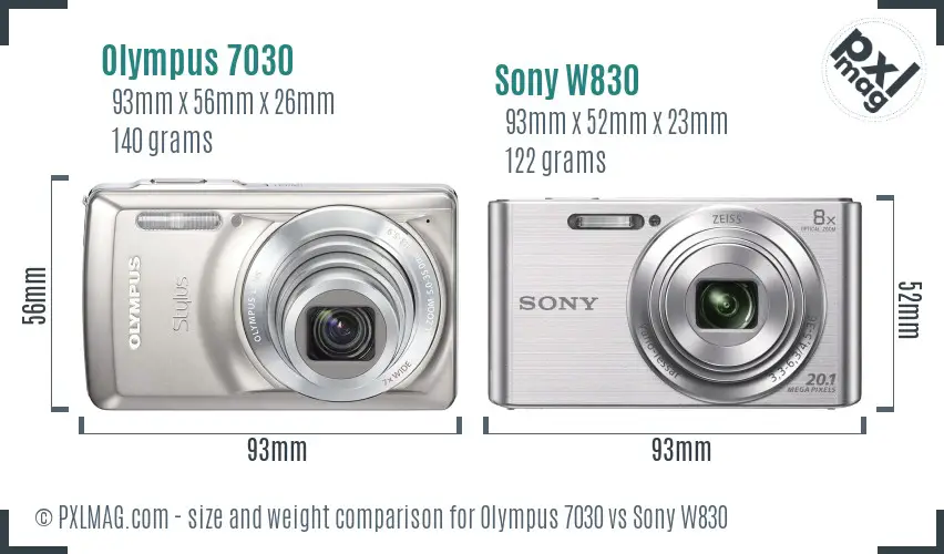 Olympus 7030 vs Sony W830 size comparison