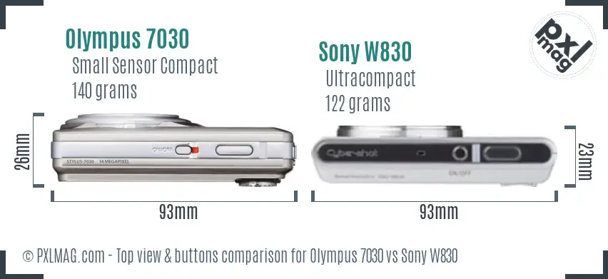 Olympus 7030 vs Sony W830 top view buttons comparison