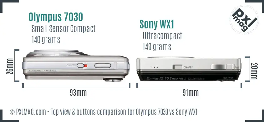 Olympus 7030 vs Sony WX1 top view buttons comparison Olympus 7030 vs Sony WX1 top view buttons comparison