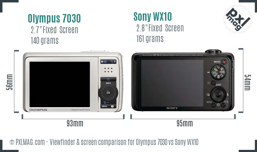 Olympus 7030 vs Sony WX10 Screen and Viewfinder comparison