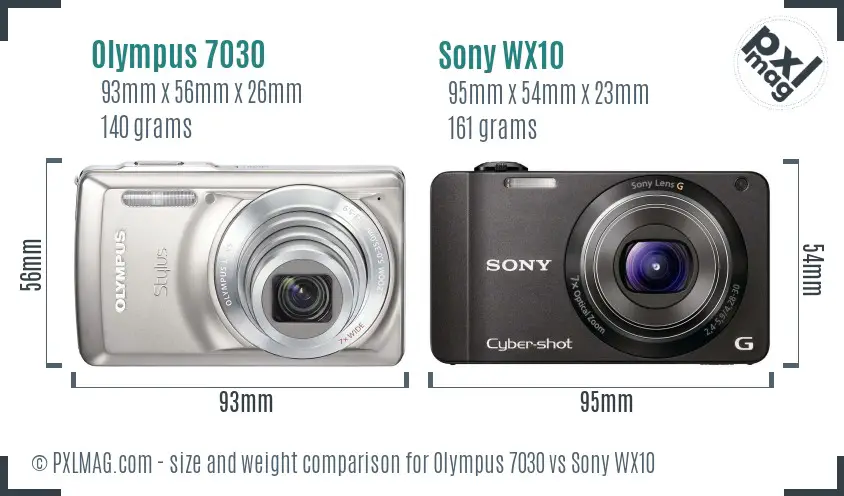 Olympus 7030 vs Sony WX10 size comparison