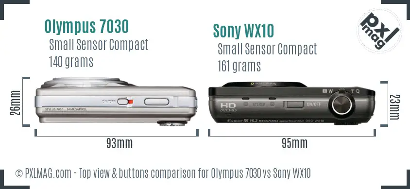 Olympus 7030 vs Sony WX10 top view buttons comparison