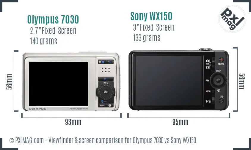 Olympus 7030 vs Sony WX150 Screen and Viewfinder comparison
