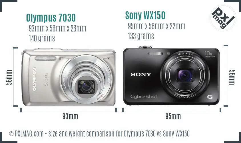 Olympus 7030 vs Sony WX150 size comparison