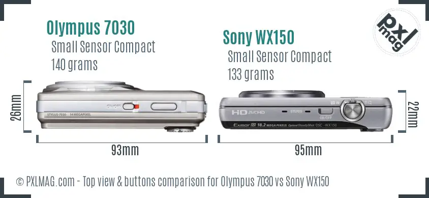 Olympus 7030 vs Sony WX150 top view buttons comparison