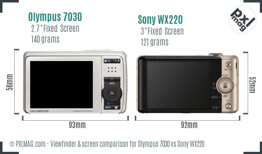 Olympus 7030 vs Sony WX220 Screen and Viewfinder comparison