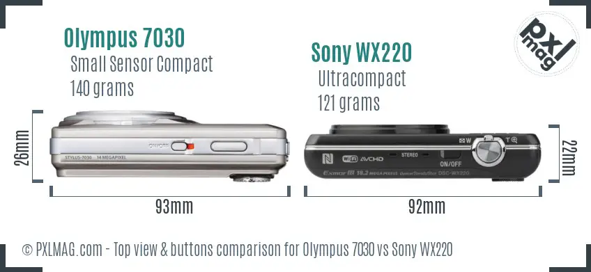 Olympus 7030 vs Sony WX220 top view buttons comparison