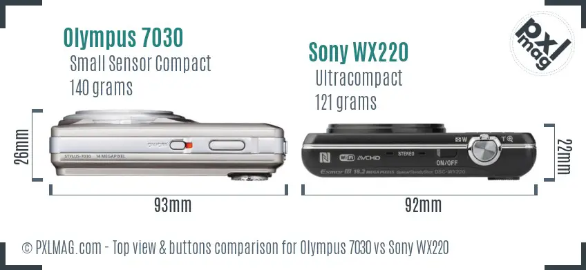 Olympus 7030 vs Sony WX220 top view buttons comparison Olympus 7030 vs Sony WX220 top view buttons comparison