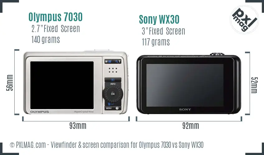 Olympus 7030 vs Sony WX30 Screen and Viewfinder comparison