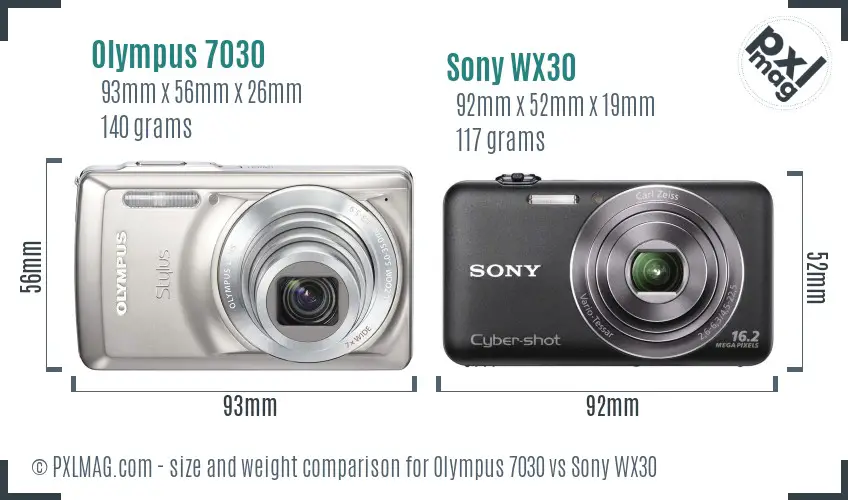 Olympus 7030 vs Sony WX30 size comparison