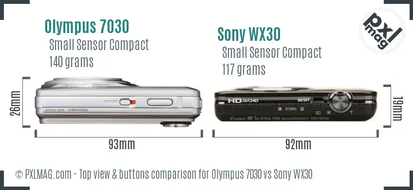 Olympus 7030 vs Sony WX30 top view buttons comparison
