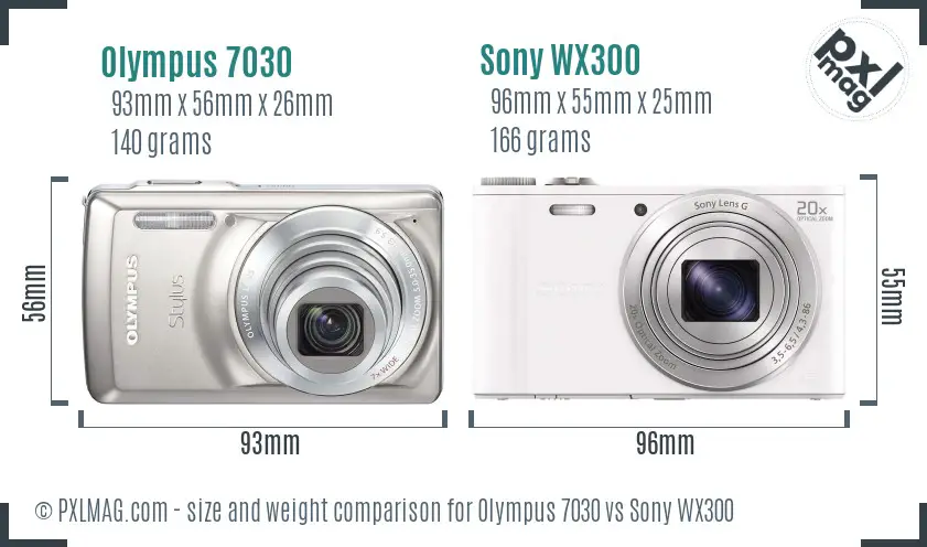 Olympus 7030 vs Sony WX300 size comparison