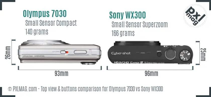 Olympus 7030 vs Sony WX300 top view buttons comparison