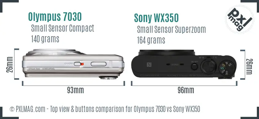 Olympus 7030 vs Sony WX350 top view buttons comparison