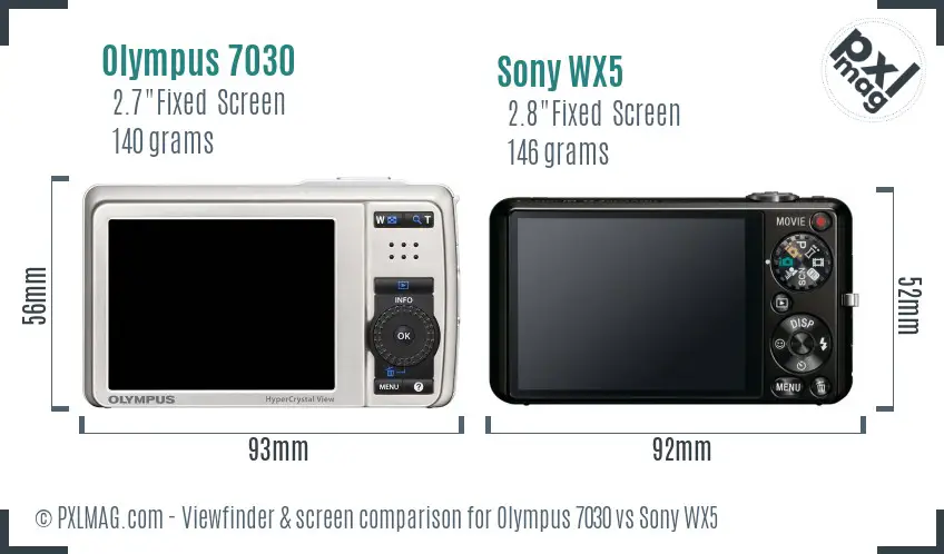 Olympus 7030 vs Sony WX5 Screen and Viewfinder comparison