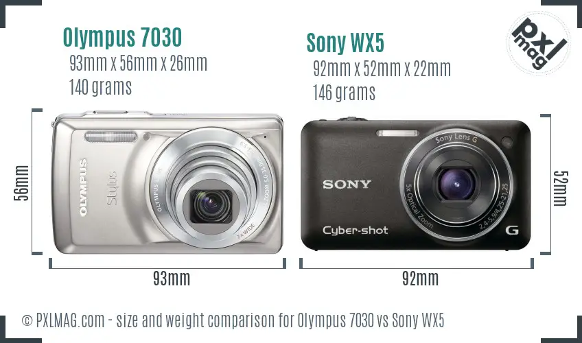 Olympus 7030 vs Sony WX5 size comparison