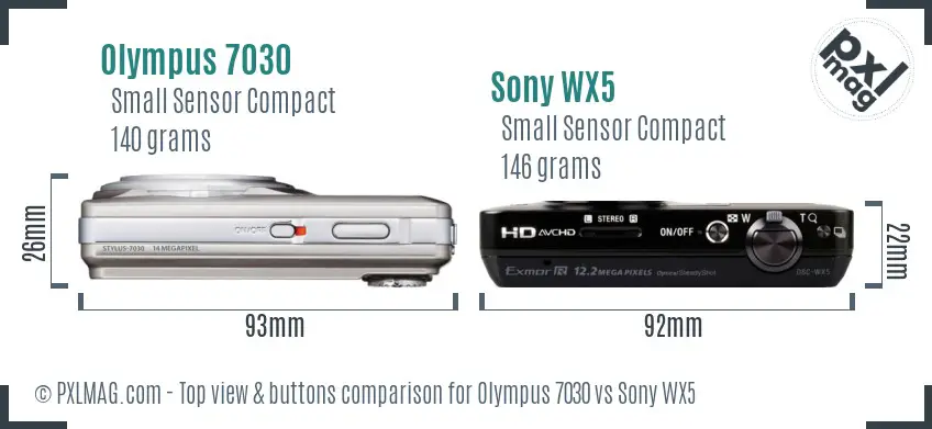 Olympus 7030 vs Sony WX5 top view buttons comparison