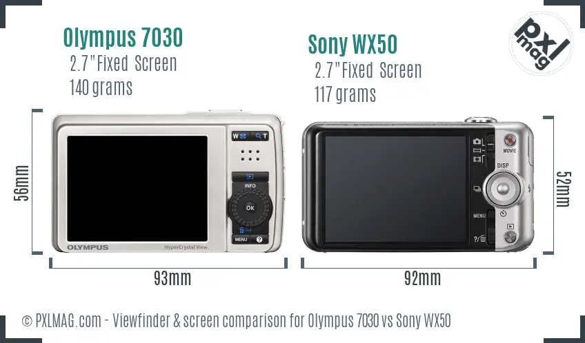 Olympus 7030 vs Sony WX50 Screen and Viewfinder comparison