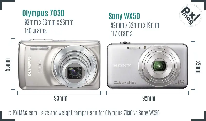 Olympus 7030 vs Sony WX50 size comparison