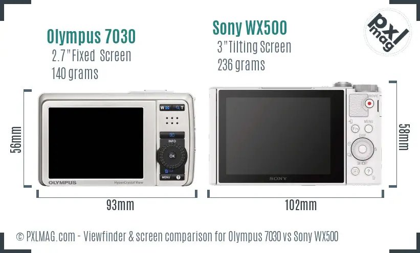 Olympus 7030 vs Sony WX500 Screen and Viewfinder comparison