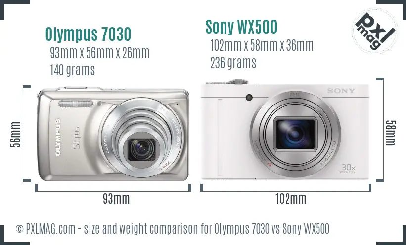 Olympus 7030 vs Sony WX500 size comparison Olympus 7030 vs Sony WX500 size comparison