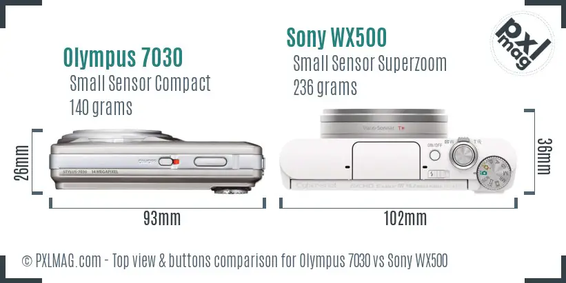 Olympus 7030 vs Sony WX500 top view buttons comparison
