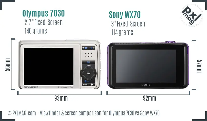 Olympus 7030 vs Sony WX70 Screen and Viewfinder comparison