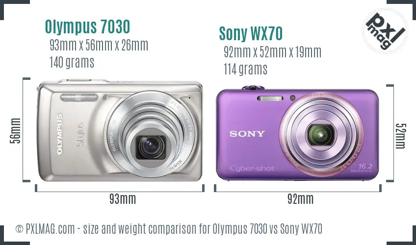 Olympus 7030 vs Sony WX70 size comparison