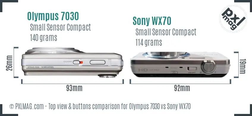 Olympus 7030 vs Sony WX70 top view buttons comparison