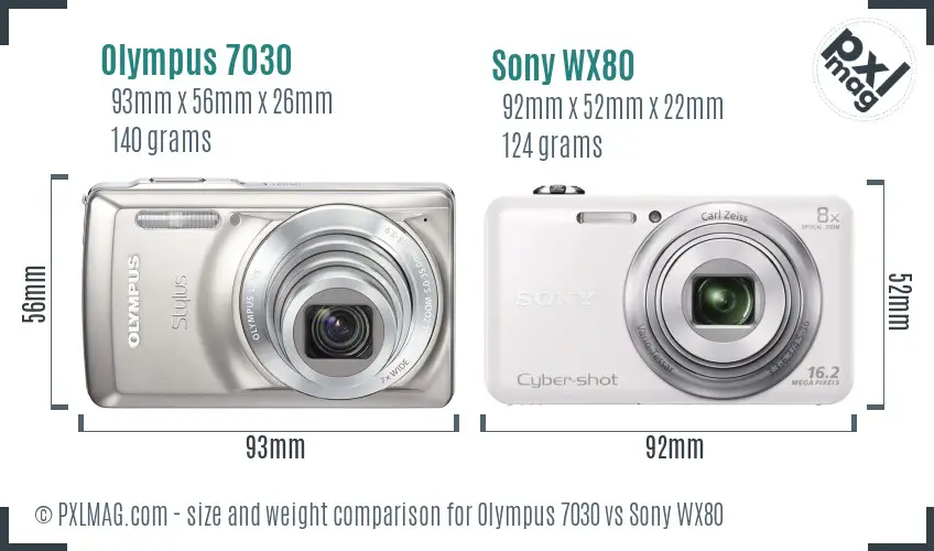 Olympus 7030 vs Sony WX80 size comparison