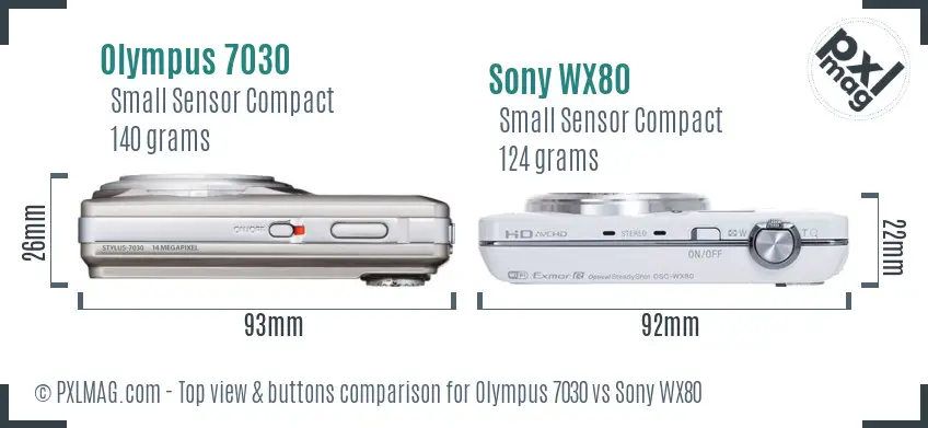 Olympus 7030 vs Sony WX80 top view buttons comparison