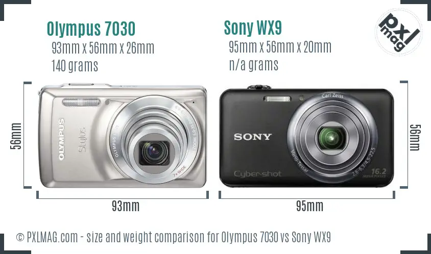 Olympus 7030 vs Sony WX9 size comparison