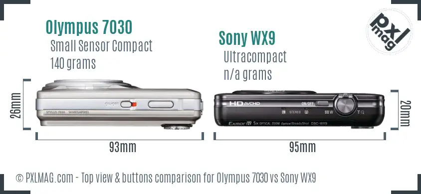 Olympus 7030 vs Sony WX9 top view buttons comparison