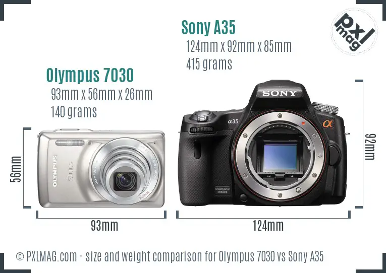 Olympus 7030 vs Sony A35 size comparison