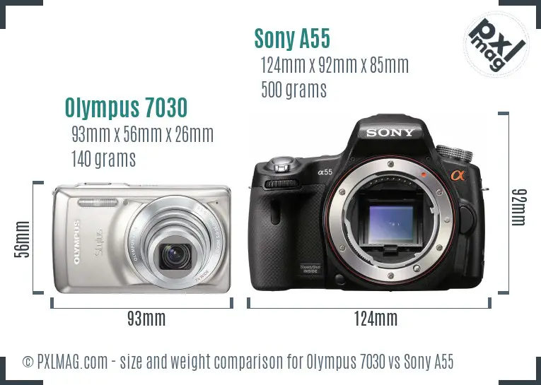 Olympus 7030 vs Sony A55 size comparison