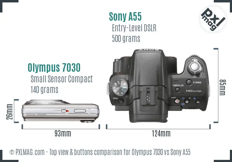 Olympus 7030 vs Sony A55 top view buttons comparison