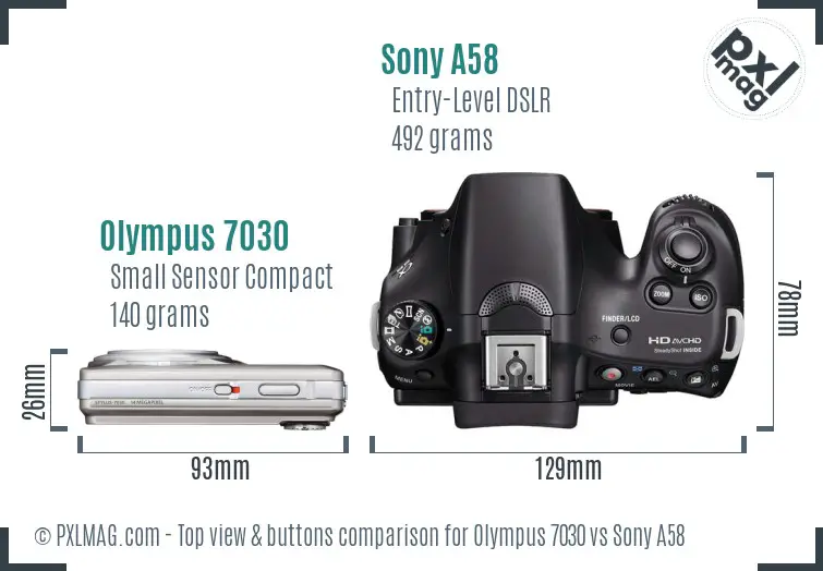 Olympus 7030 vs Sony A58 top view buttons comparison