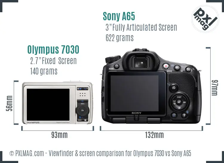 Olympus 7030 vs Sony A65 Screen and Viewfinder comparison