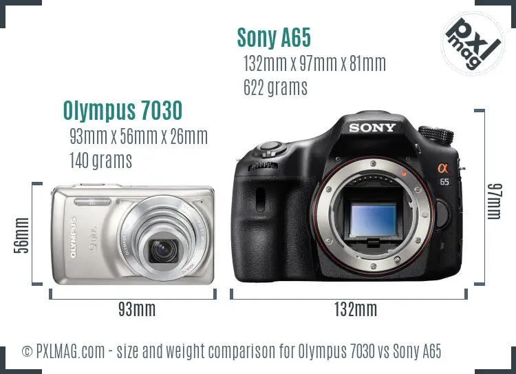 Olympus 7030 vs Sony A65 size comparison