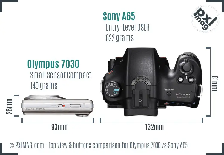 Olympus 7030 vs Sony A65 top view buttons comparison