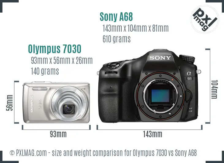 Olympus 7030 vs Sony A68 size comparison