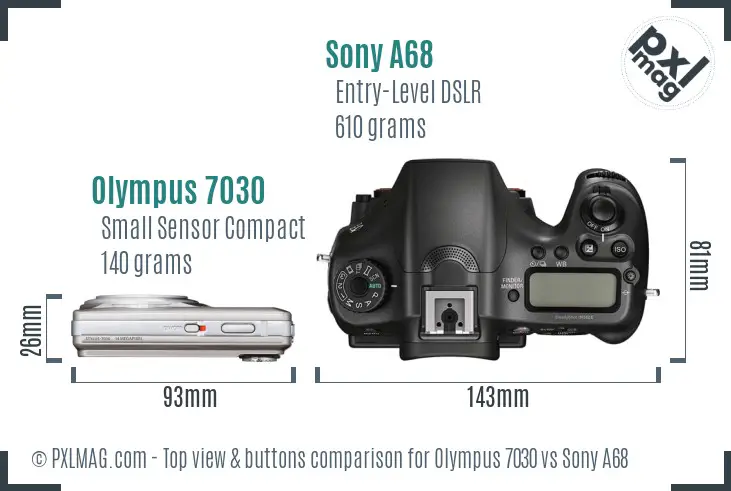 Olympus 7030 vs Sony A68 top view buttons comparison