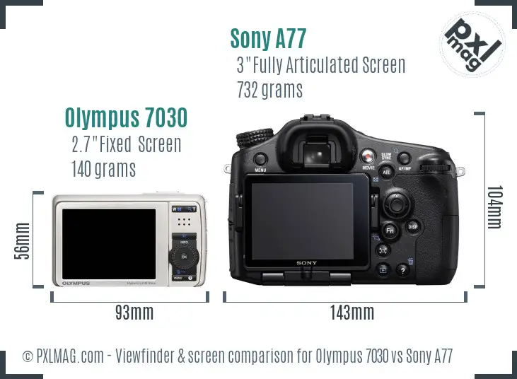 Olympus 7030 vs Sony A77 Screen and Viewfinder comparison