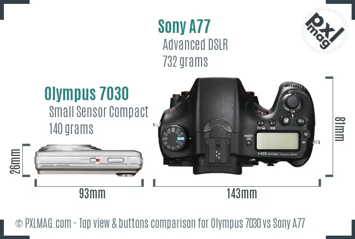 Olympus 7030 vs Sony A77 top view buttons comparison