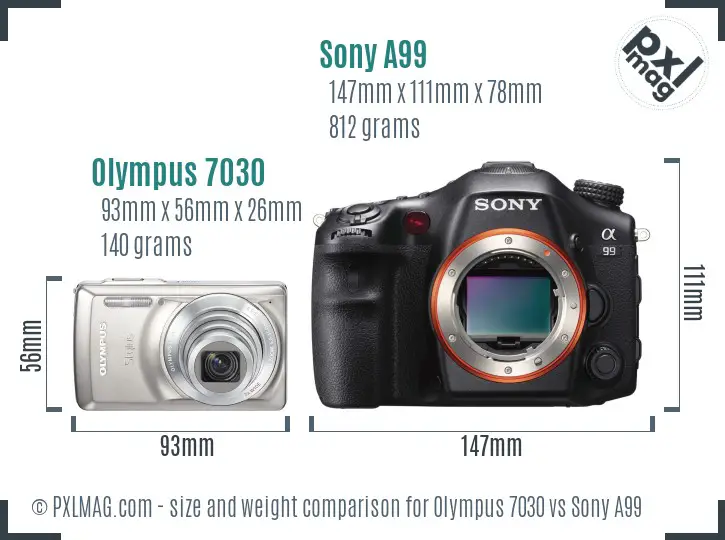 Olympus 7030 vs Sony A99 size comparison