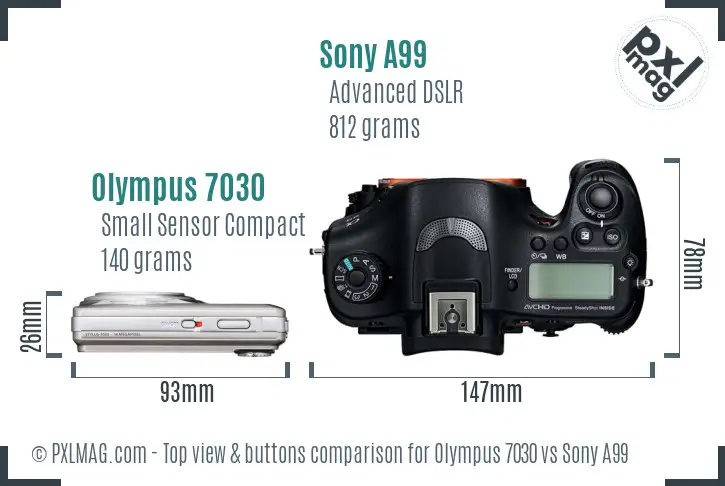 Olympus 7030 vs Sony A99 top view buttons comparison