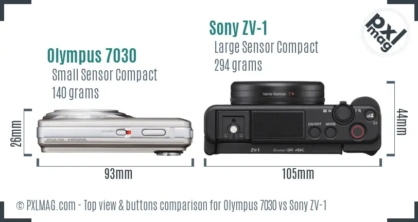 Olympus 7030 vs Sony ZV-1 top view buttons comparison Olympus 7030 vs Sony ZV-1 top view buttons comparison