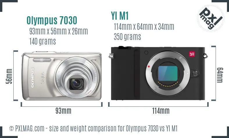 Olympus 7030 vs YI M1 size comparison