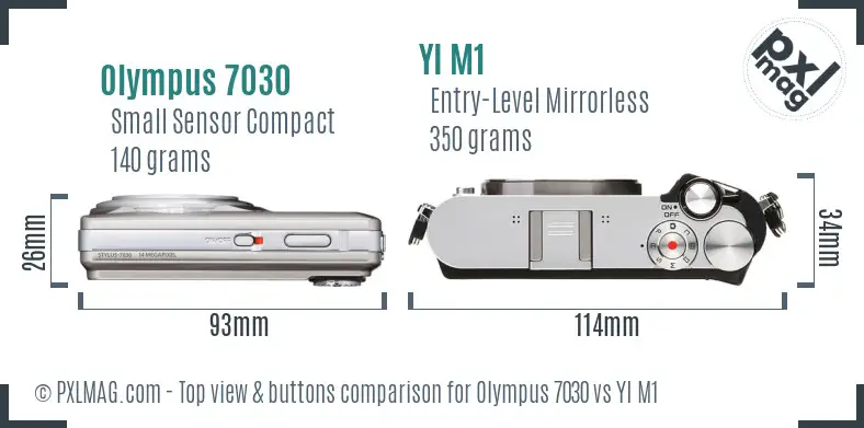 Olympus 7030 vs YI M1 top view buttons comparison