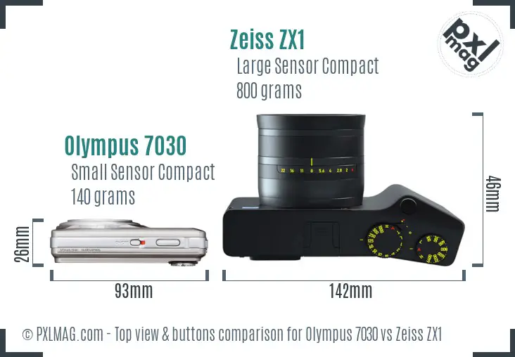 Olympus 7030 vs Zeiss ZX1 top view buttons comparison Olympus 7030 vs Zeiss ZX1 top view buttons comparison